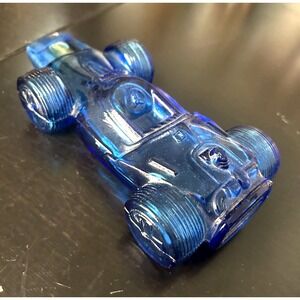 Avon Sure Winner Racing Car Blue Glass Bottle Vintage UV Green Glow